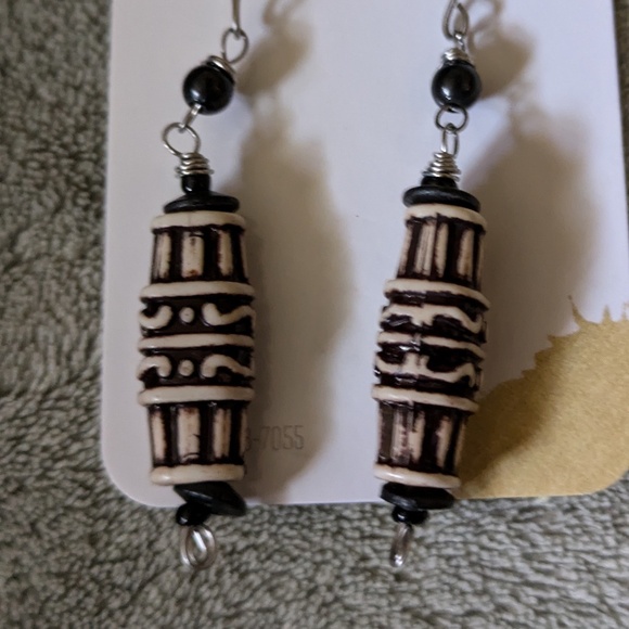 Carved Tagua Earrings - Picture 2 of 3